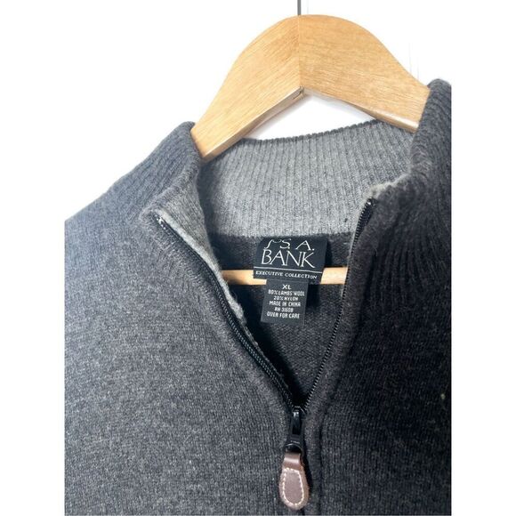Jos A Bank Lambs Wool Mens Size XL Grey 1/4 Zip Neck Sweater Pullover - Picture 4 of 7